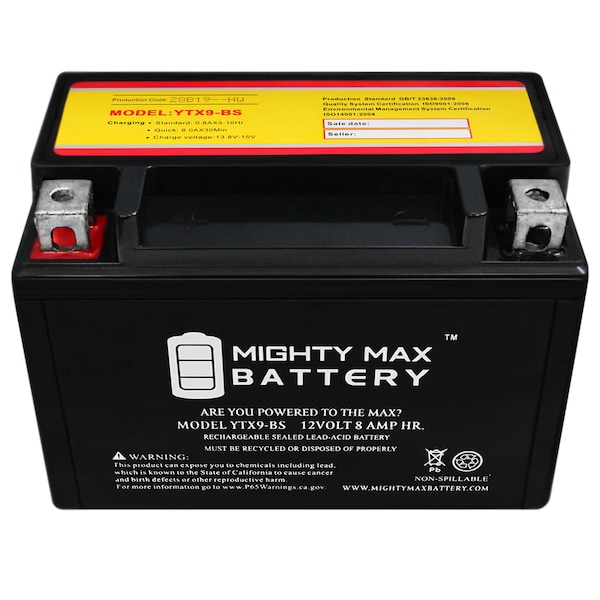 Mighty Max Battery YTX9-BS Replacement for '03-06 Kawasaki ZX636B